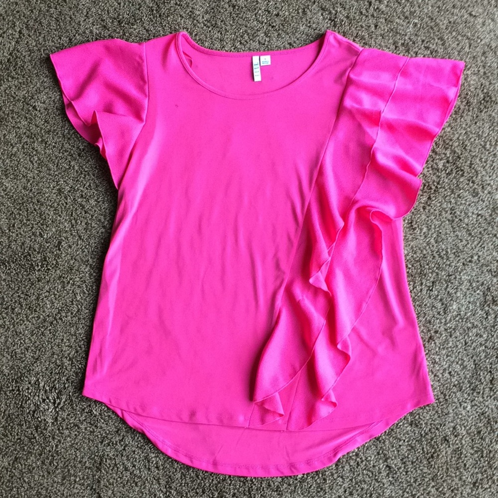 Elle pink stretchy flowy ruffle shirt